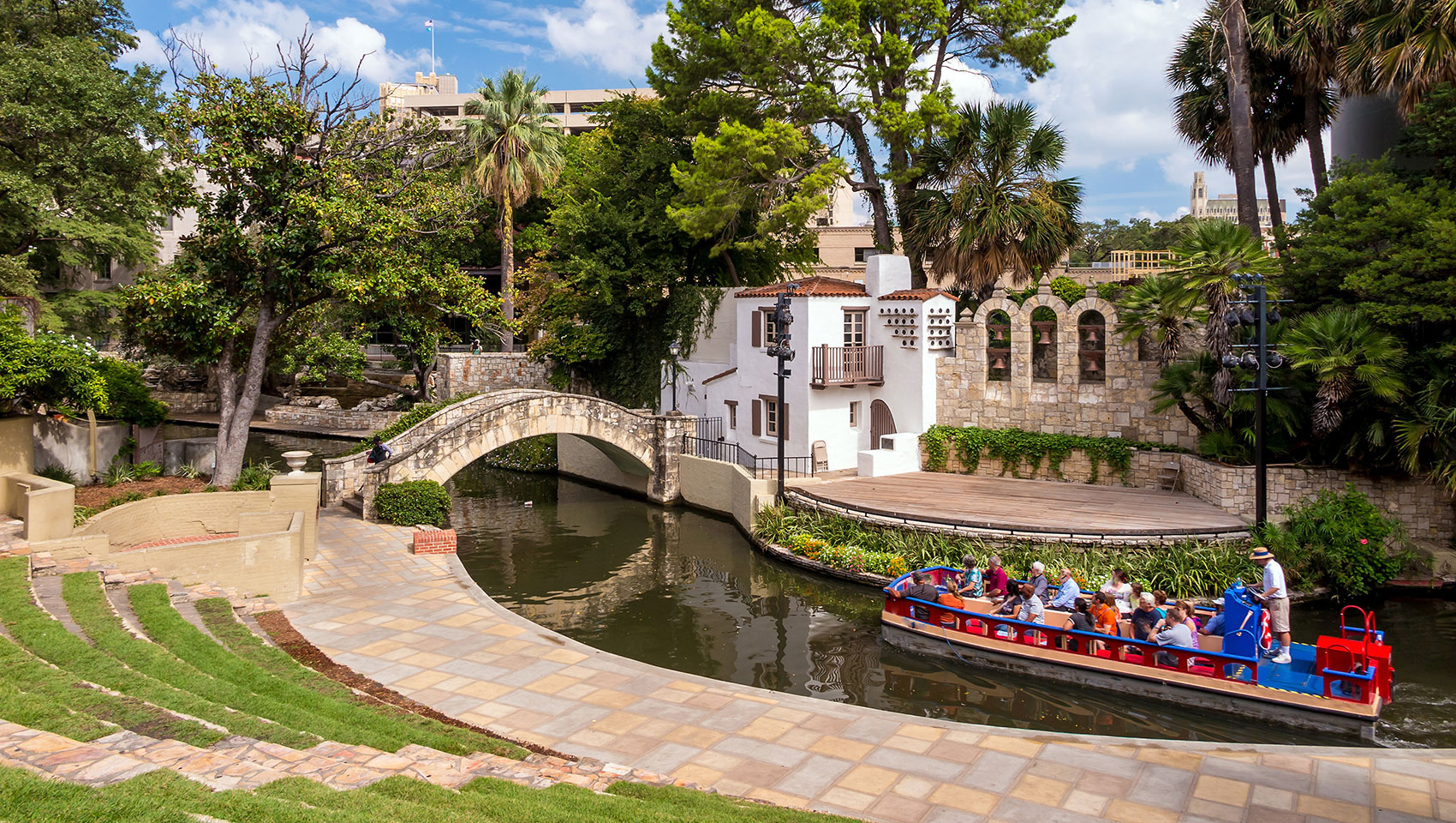 tour boat on water near Riverwalk